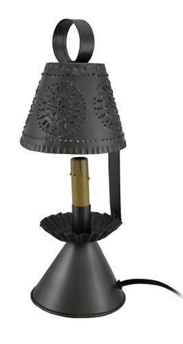Smokey Black Finish Colonial Style Punched Tin Accent Lamp Additional image