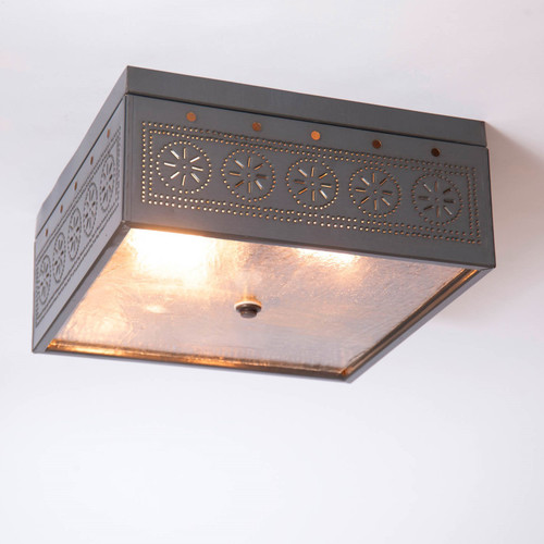 Irvin's Country Tinware Square Ceiling Light with Chisel in Country Tin Additional image