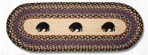 Earth Rugs OP-43 Black Bears Oval Patch Runner 13" x 36" Main image