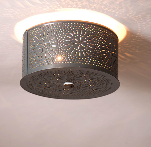 Irvin's Country Tinware Round Ceiling Light with Chisel in Country Tin Additional image