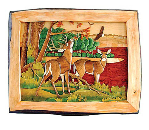 Deer Hand Crafted Intarsia Wood Art Wall Hanging 28 X 24 X 2 Inches Main image