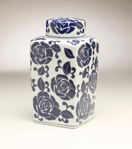 AA Importing 59949 12 Inch Square Blue & White Jar Main image