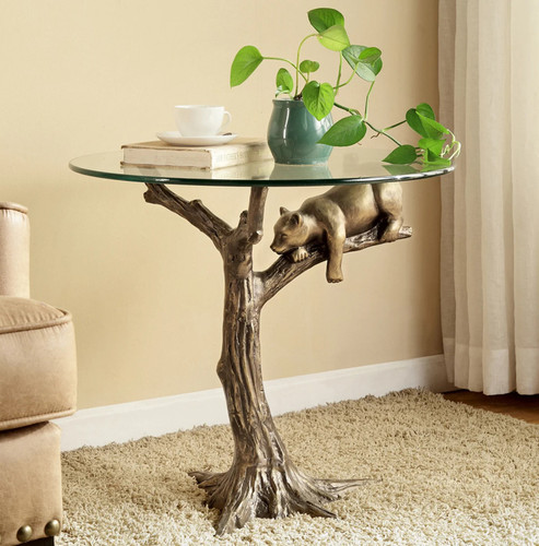 Sleepy Bear Hand Painted Aluminum Glass Top End Table Additional image
