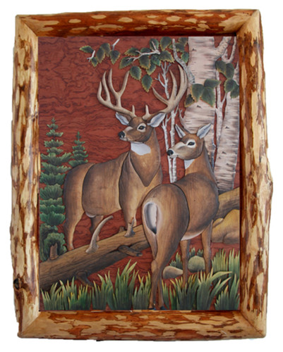 Deer in Woods Hand Crafted Intarsia Wood Art Wall Hanging 28 X 30 X 4 Inches Main image