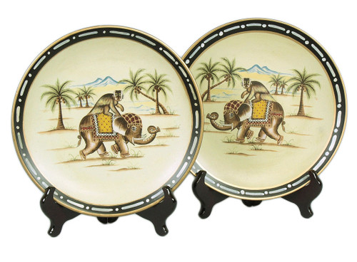 Pair of Elephant With Monkey Decorative Plates 10 Inch Diameter Main image