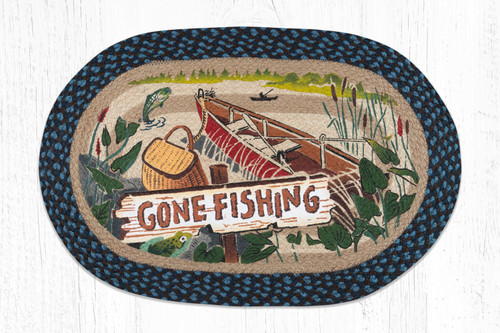 Earth Rugs OP-355 Gone Fishing Oval Patch 20" x 30" Main image