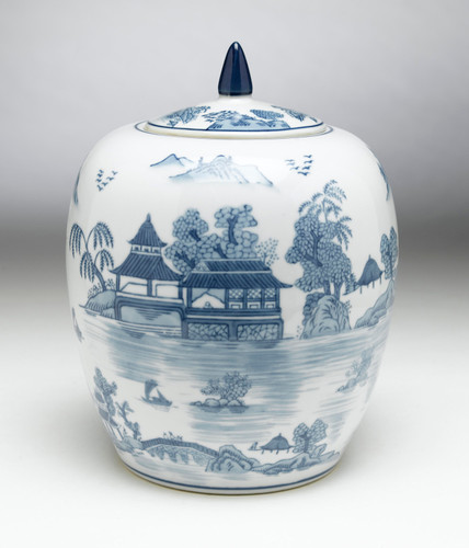 AA Importing 59763 Blue And White Round Jar With Lid Main image