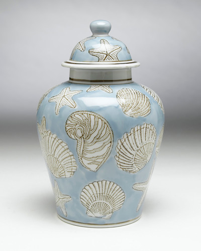 AA Importing 59728 Blue Seashell 10 Inch Ginger Jar Main image