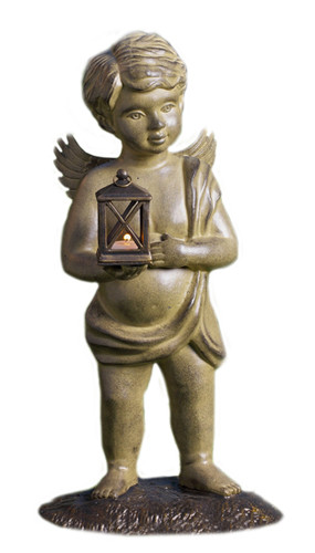 Cherub Hand Painted Aluminum Garden Lantern Statue Main image