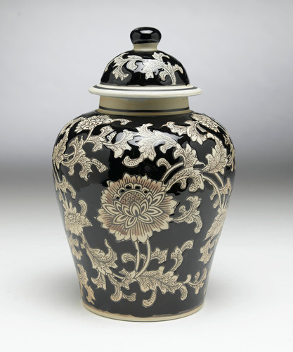 AA Importing 59727 Black And Cream Floral 10 Inch Ginger Jar Main image