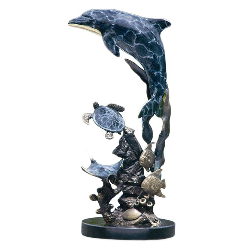 Hand Painted Dolphin and Friends Brass Statue Main image