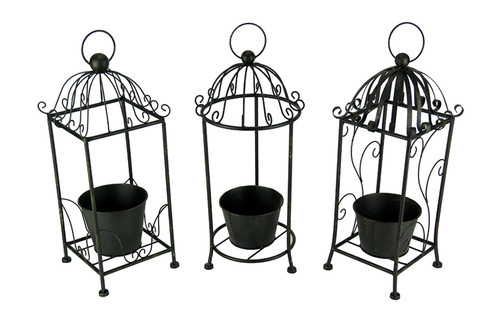 Vintage Scroll Tall Metal Candle Cage Planter Set of 3 Main image