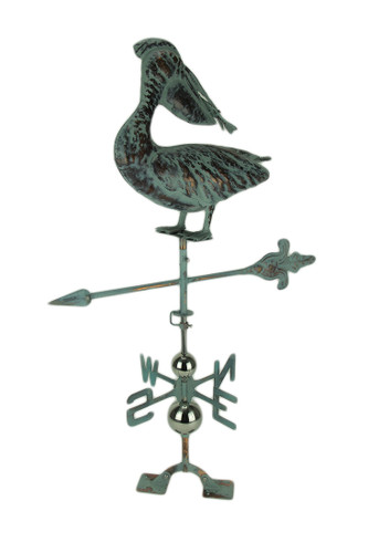 Verdigris Patina Metal Pelican Weather Vane with Roof Mount Main image