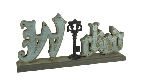 Scratch & Dent Wicked Word Decor Cutout Wood Standing Sign With Antique Key Main image