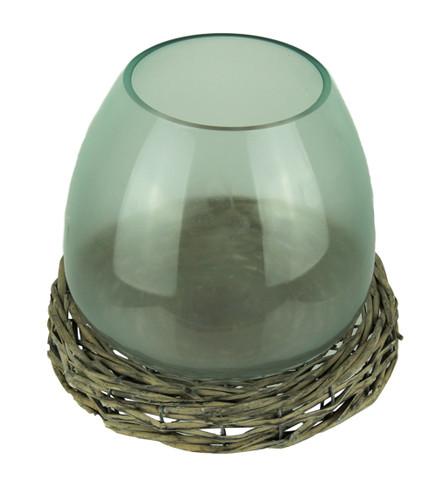 8 Inch Diameter Glass Terrarium Vase With Wicker Base Main image