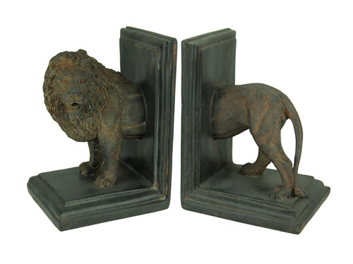 Antique Stone Finish Lion Top and Tail Bookend Set Main image