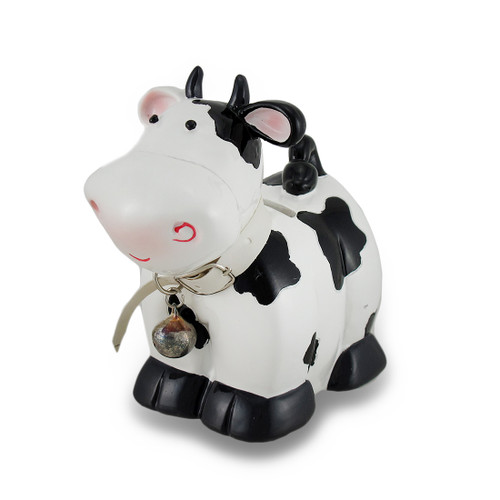 Scratch & Dent Black and White Cow with Bell Coin Bank Main image