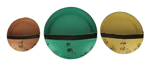 Green Yellow Orange Vintage Metal Round Wall Pockets Set of 3 Main image