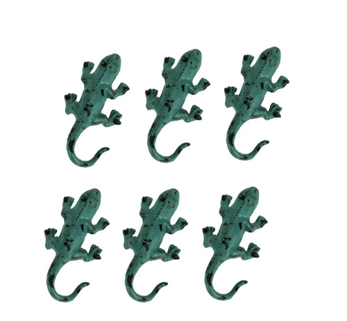 Distressed Green Metal Lizard Wall Hooks Set of 6 Main image