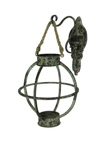 Distressed Blue Metal Globe Wall Mounted Candle Sconce Main image