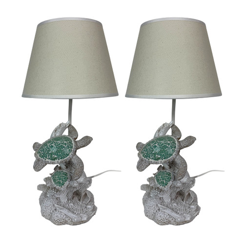 Mosaic Swimming Sea Turtles Coastal Sea Life Table Lamp Set of 2 Main image
