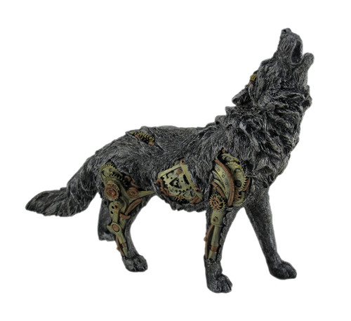 Cool Steampunk Style Howling Gray Wolf Statue Main image