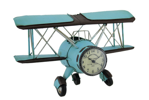 Blue Barnstormer Retro Biplane Wall Clock Sculpture 12 Inch Main image