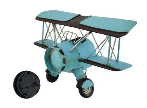 Blue Barnstormer Retro Biplane Wall Clock Sculpture 12 Inch Additional image