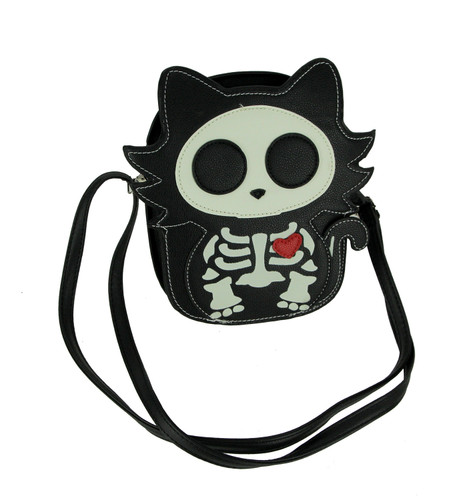 Black Glow in the Dark Skeleton Cat Crossbody Purse Small Main image