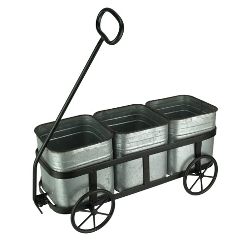 Metal Rustic Wagon With 3 Galvanized Planter Tins Main image