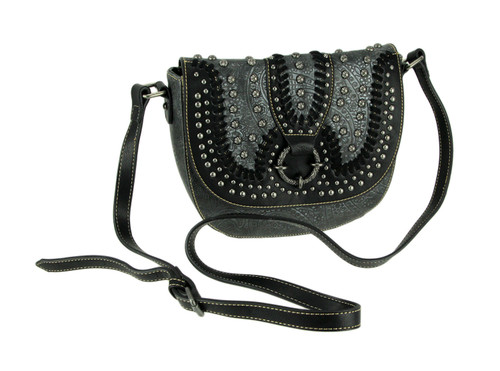 Montana West Concho Collection Floral Embossed Crossbody Saddle Bag Main image