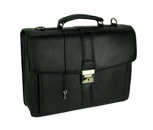 Giromy Samoni Black Genuine Leather Compact Locking Business Briefcase Main image