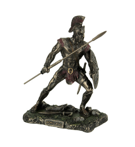 Achilles Rage Trojan War Hero Achilleus Holding Spear and Shield Statue Main image