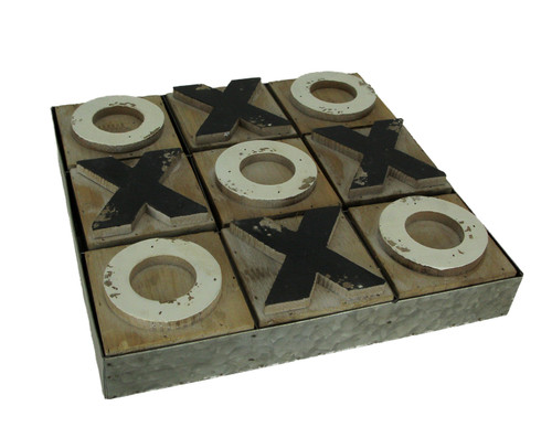 Distressed Wood and Metal Tic Tac Toe Board Game Main image