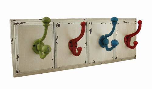 Distressed Finish Wood Panel Colorful Cast Iron Wall Hook Main image
