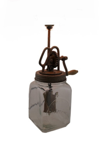 Antique Style Butter Churn Glass and Metal Table Lamp Base Main image