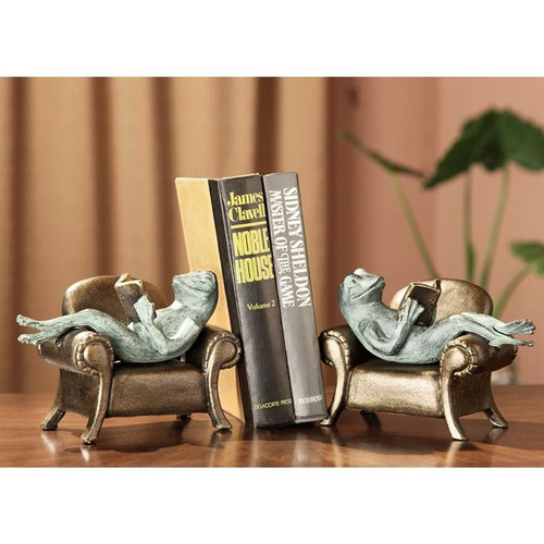SPI Frogs Reading on Sofa Bookends Main image