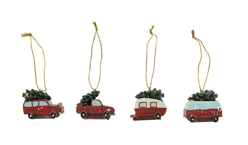 Red Vintage Retro Vehicles Christmas Ornaments Set of  4 Main image