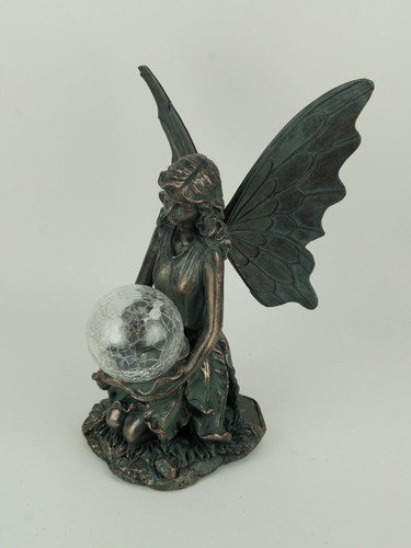 Verdigris Bronze Finish Fairy LED Glass Ball Solar Statue Additional image