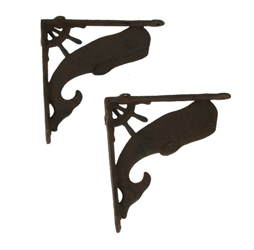 Rustic Brown Coastal Whale Wall Shelf Brackets Set of 2 Main image