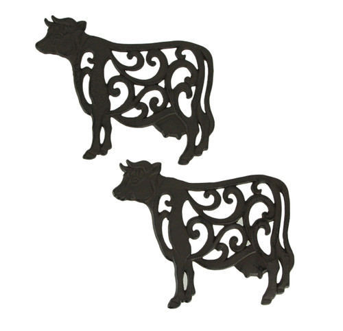 Brown Cast Iron Cow Floral Scroll Trivets Set of 2 Main image