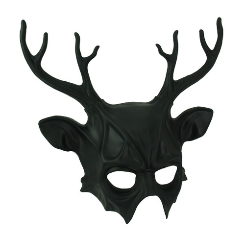 Dark Demon Matte Black Wicked Deer Adult Costume Mask Main image