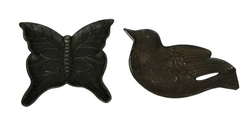 Vintage Finish Cast Iron Bird and Butterfly Shaped Decorative Trays 2 Piece Set Main image