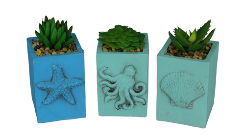 Artificial Plants in Blue Coastal Planters Set of 3 Main image