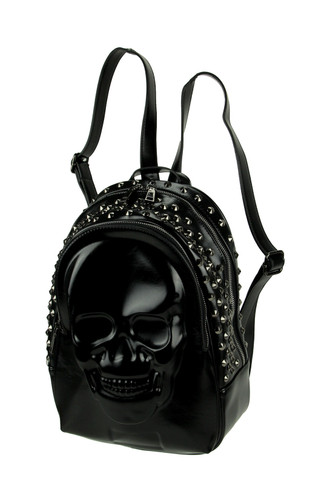 Black Studded Gothic 3D Molded Skull Backpack Main image