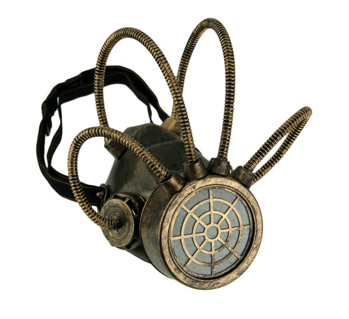 Metallic Bronze Steampunk Gas Mask with Corrugated Tubes Main image