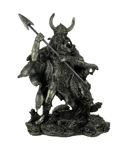 Antique Pewter Finish Viking Warrior Standing Holding Spear Main image
