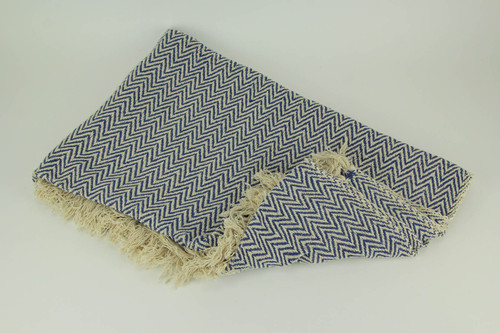 2-Tone Cotton Zig Zag Striped Fringed Throw Blanket Additional image