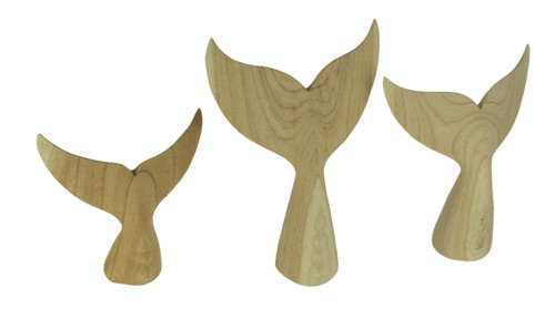 Hand Carved Wood Whale Tail Sculptures Coastal Decor Set of 3 Main image