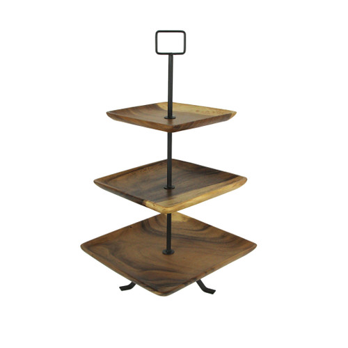 Polished Wood 3 Tier Square Shaped Serving Tray Main image